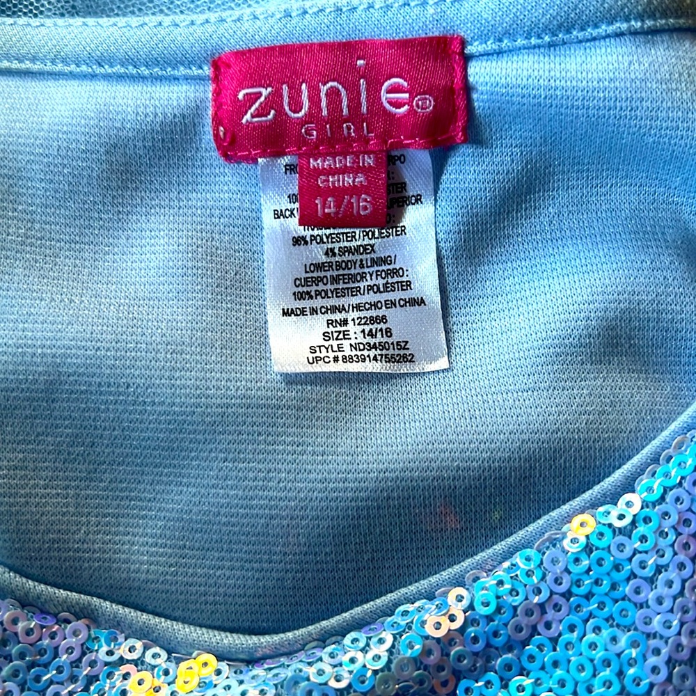 NWOT ZUNIE Big Girls Blue Sequin Tulle Dress Party Special Occasion Size 14/16 - Picture 5 of 5